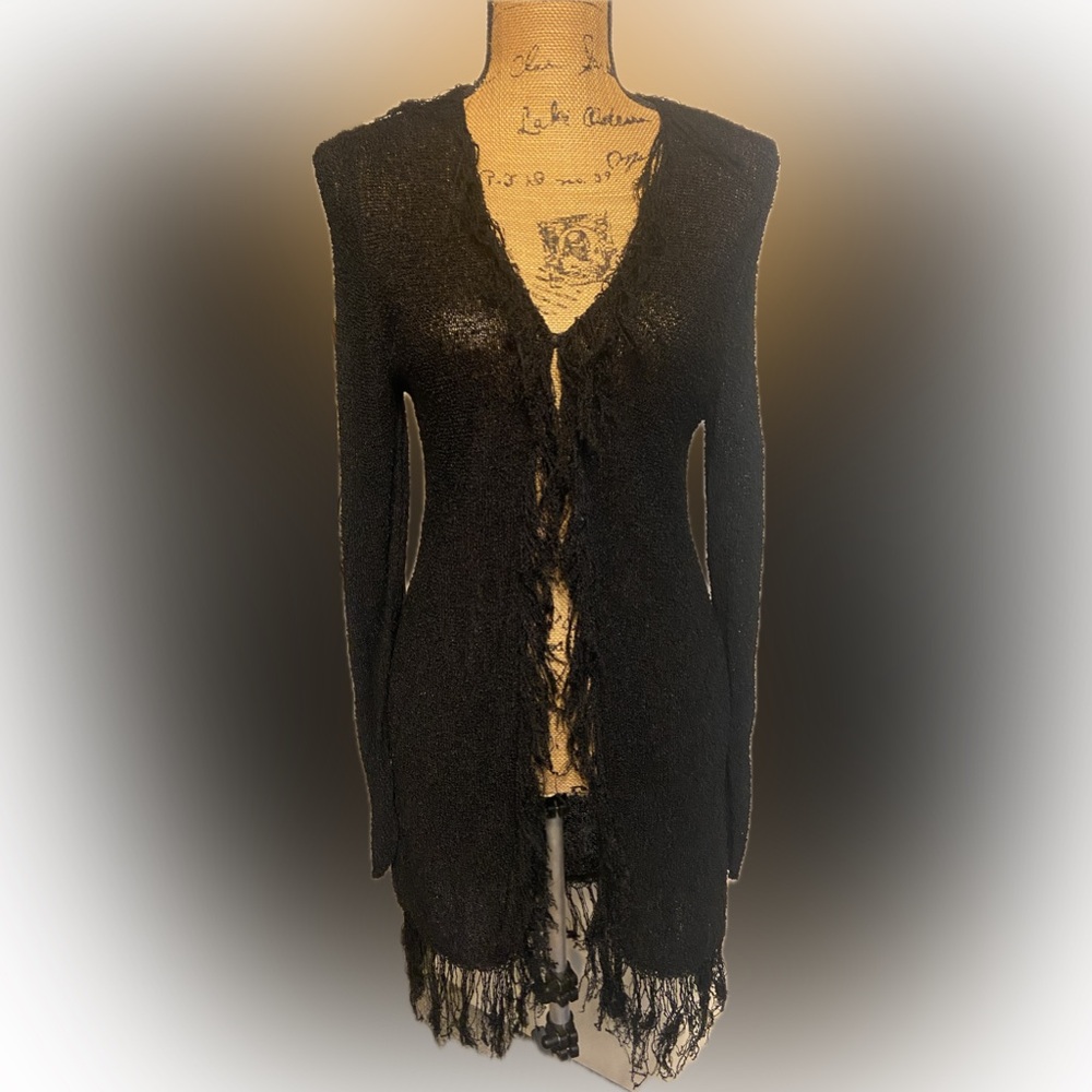 Chico’s Sz 1 / S Black Fringed Women's Sweater